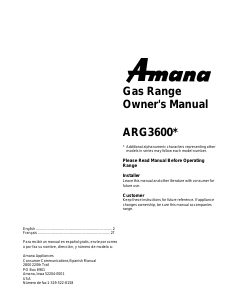 Mode d’emploi Amana ARG3600W Cuisinière