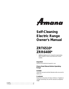 Manual Amana ZRR6400WW Range