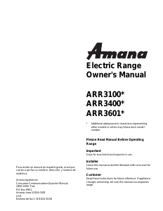 Manual Amana ARR3601WW Range