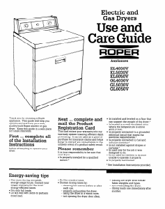 Manual Roper GL4030VW0 Dryer