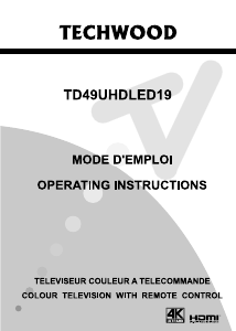 Mode d’emploi Techwood TD49UHDLED19 Téléviseur LCD