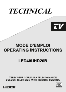 Mode d’emploi Technical LED40UHD20B Téléviseur LED
