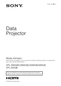 Mode d’emploi Sony VPL-SX536 Projecteur