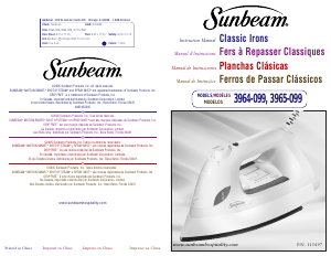 Mode d’emploi Sunbeam 3965-099 Classic Fer à repasser