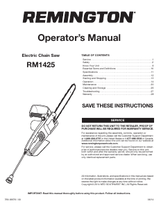 Bruksanvisning Remington RM1425 Kedjesåg