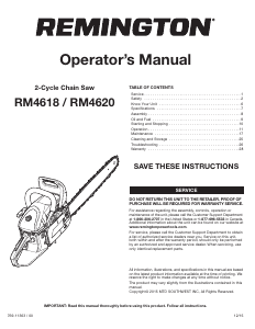 Manual Remington RM4618 Chainsaw