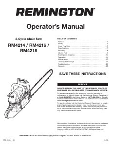 Mode d’emploi Remington RM4218 Tronçonneuse