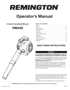 Manual Remington RM430 Leaf Blower