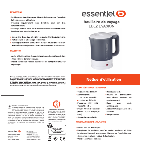 Mode d’emploi Essentiel B EBL 2 Evasion Bouilloire