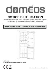 Mode d’emploi Doméos CO322VEIX Réfrigérateur combiné