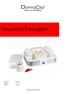 Mode d’emploi DomoClip DOP156 Yaourtière