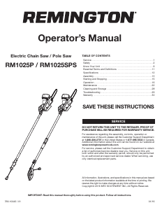 Handleiding Remington RM1025SPS Kettingzaag