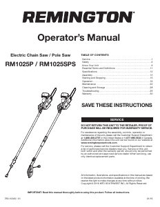 Mode d’emploi Remington RM1025P Tronçonneuse