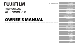 Bruksanvisning Fujifilm Fujinon XF27mmF2.8 Kameralinse