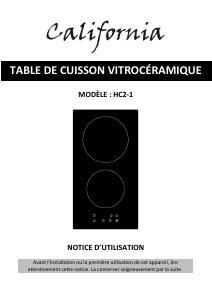 Mode d’emploi California HC2-1 Table de cuisson