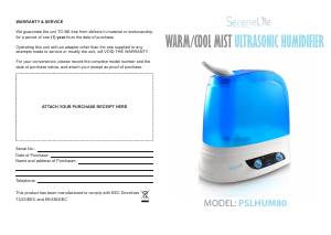 Manual SereneLife PSLHUM80 Humidifier