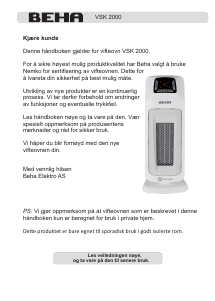 Bruksanvisning Beha VSK 2000 Varmeapparat