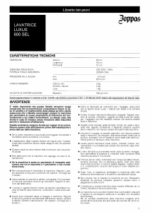 Manuale Zoppas LUXUS 600 SEL Lavatrice