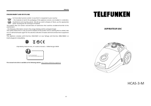 Mode d’emploi Telefunken HCAS-3-M Aspirateur