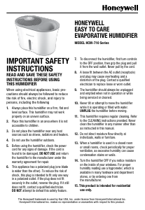 Bruksanvisning Honeywell HCM710 Luftfuktare