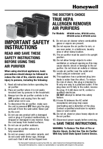 Manual de uso Honeywell HPA200 Purificador de aire