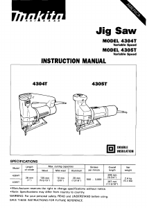 Bruksanvisning Makita 4304T Sticksåg