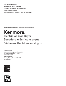 Manual de uso Kenmore 110.60372 Secadora
