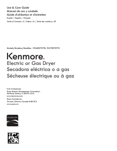 Manual Kenmore 110.70372 Dryer