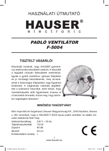Manuál Hauser F-5004 Větrák