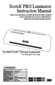 Bruksanvisning Scotch TL1306 PRO Lamineringsmaskin