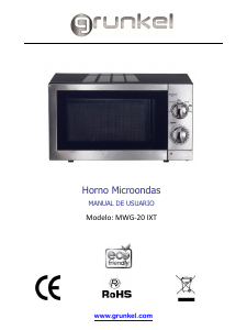 Manual de uso Grunkel MW-20IXT Microondas