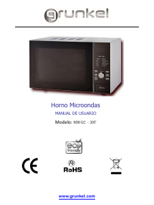 Manual de uso Grunkel MWGC-30T Microondas