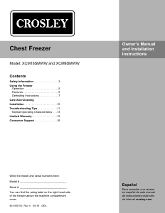 Bruksanvisning Crosley XCM16DLWW Frys
