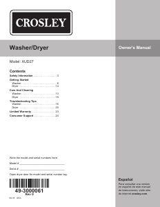 Bruksanvisning Crosley XUD27E/GSSMWW Kombinerad tvätt-tork