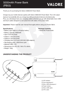 Manual Valore PB03 Portable Charger