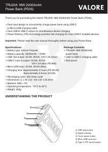 Manual Valore PD05 Portable Charger