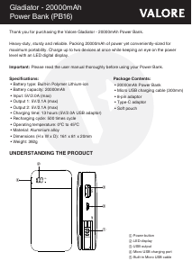 Manual Valore PB16 Portable Charger