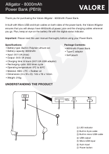 Manual Valore PB19 Portable Charger