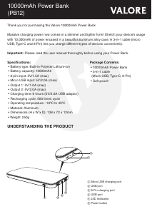Manual Valore PB12 Portable Charger