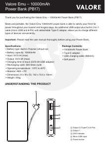 Manual Valore PB17 Portable Charger