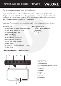 Bruksanvisning Valore HR702H Högtalare