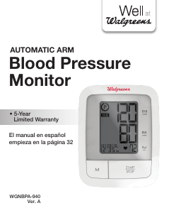 Manual de uso Walgreens WGNBPA-940A Tensiómetro