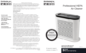 Bruksanvisning Homedics AR-10 Luftrenare