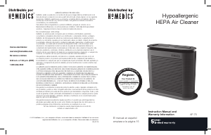 Bruksanvisning Homedics AF-75 Luftrenare