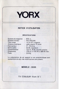 Mode d’emploi Yorx 3555 Téléviseur