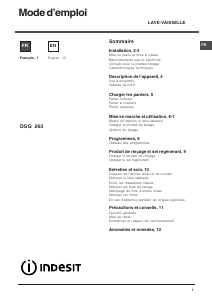 Mode d’emploi Indesit DSG 263 FR Lave-vaisselle
