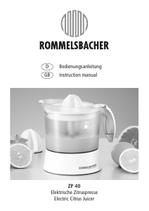 Bruksanvisning Rommelsbacher ZP 40 Citruspress