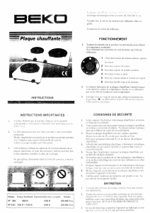 Mode d’emploi BEKO HP2500 Table de cuisson