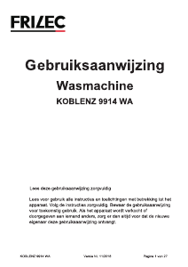 Bruksanvisning Frilec KOBLENZ9914WA Tvättmaskin