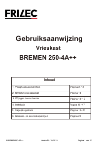 Bruksanvisning Frilec Bremen 250-4A++ Frys